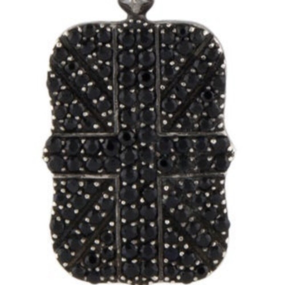 STEPHEN WEBSTER STERLING SILVER SAPPHIRE UNION JACK DOG TAG PENDANT NECKLACE